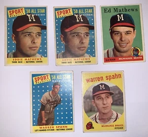 1958 & 1959 Topps Original Vintage Baseball Cards Milwaukee Braves Semi Stars LG - Picture 1 of 2