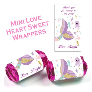 MINI ENVOLTORIOS DE CORAZÓN DE AMOR SIRENA PERSONALIZADOS PEGATINAS FAVORITOS DE FIESTA PARA NIÑOS - Imagen 1 de 1