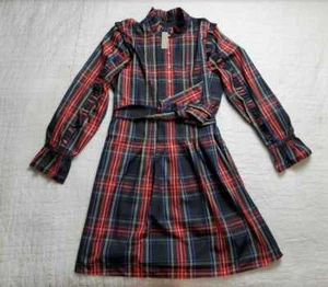NEU DAMEN XXS M J RUNDHALSAUSSCHNITT RÜSCHENKLEID MIT GÜRTEL IN SCHWARZ STEWART TARTAN KARIERT - Bild 1 von 11
