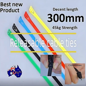 CABLE TIES REUSABLE 8.0MM X 300MM Large Push button release 120 Pieces - Picture 1 of 9