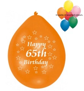 Happy 65th Birthday Balloons - 10 Pack Assorted Colours Party Decorations #72732 - Picture 1 of 2