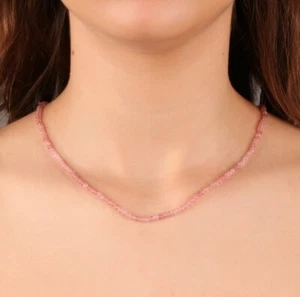 Rose Quartz Faceted Round 2-3MM A+ Gemstone Beads Stone of Love Necklace 18" - Picture 1 of 9