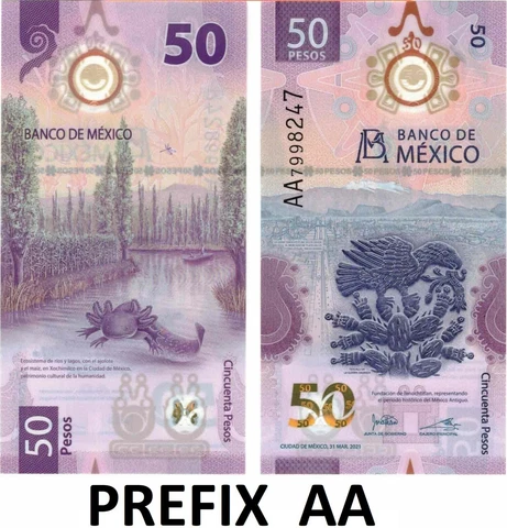 50 PESOS BILL MEXICO BILLETE UNCIRCULATED - PREFIX AA -BILLETE DE 50 PESOS AA Cover
