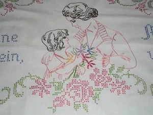 Vecchio panno / fazzoletto decorativo / arazzo "Solo una madre bianca..." fatto a mano - Foto 1 di 7