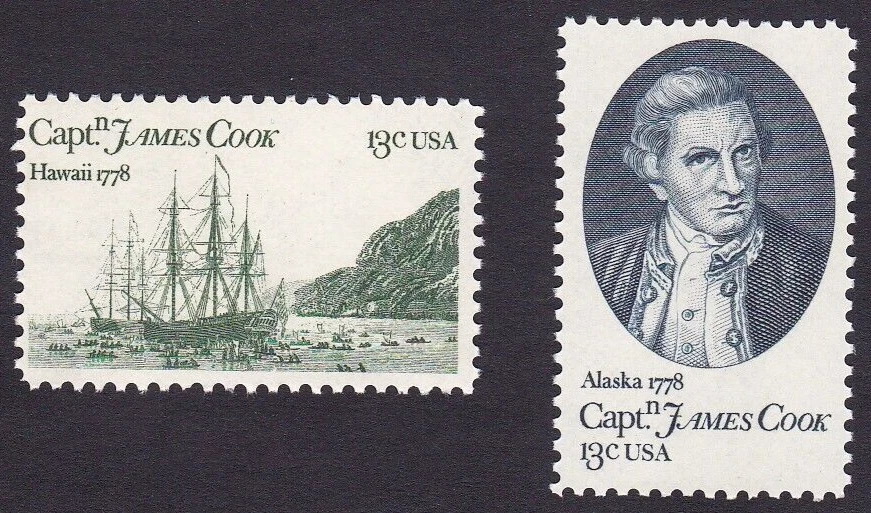 1978 CAPTAIN COOK STAMP HAWAII & ALASKA 13c EXPLORER SHIPS 2 STAMPS UNUSED MNH - Image 1 of 1
