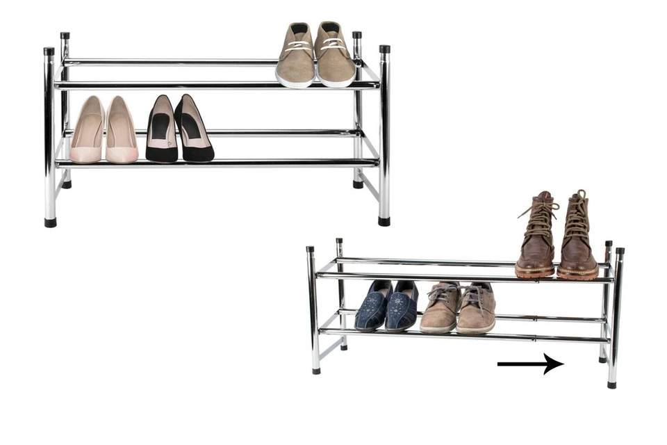 Scarpiera 12 Paia Scarpe Salvaspazio In Metallo Estensibile 2 Ripiani reb - Immagine 1 di 1