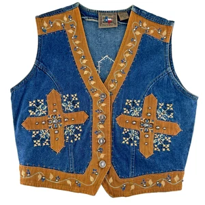VTG Dont Mess With Texas Vest Women Medium Western Festive Cowboy Studded Cross - Picture 1 of 9