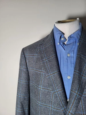 44R Austin Reed Gray Blue Orange Check Flannel Tweed Jacket Blazer Sport Coat - Image 1 of 4