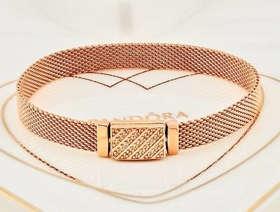 Nuevo Genuino Pandora Oro Rosa Reflejos Cierre Largo Pavé Pulsera 589358C01-16cm Foto 1 de 4