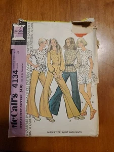 70s Top Short Skirt Bell Bottom Pants Sz 14 Bust 36 McCalls Sewing Pattern 4134 - Picture 1 of 2