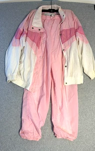 Women's Track Suit Large Pants Adjustable Med Top Vintage 80s 90s Pink & White - Picture 1 of 11