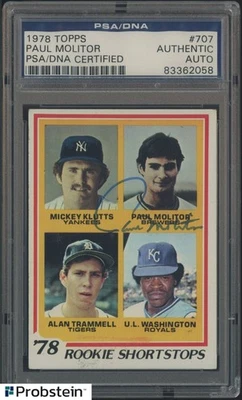 Подлинные шортстопы дебютанта с автографом Пола Молитора 1978 Topps No707 PSA/DNA - Изображение 1 из 2
