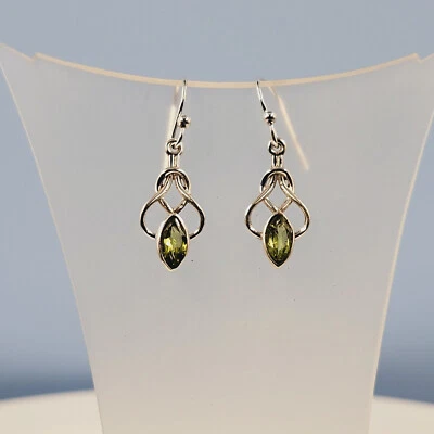 Peridot Celtic Drop-Earrings, Celtic Design, Green Peridot, Semi Precious, - Image 1 of 4