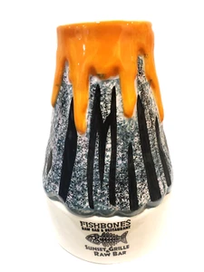 Fishbones Tiki Mug Sunset Grille Raw Bar Orange Ceramic Lava Mountain - Picture 1 of 10