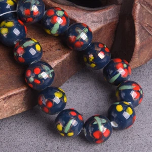 5pcs Hand Painted Flower Round 13mm-14mm Handmade Ceramic Porcelain Loose Beads - Picture 1 of 16