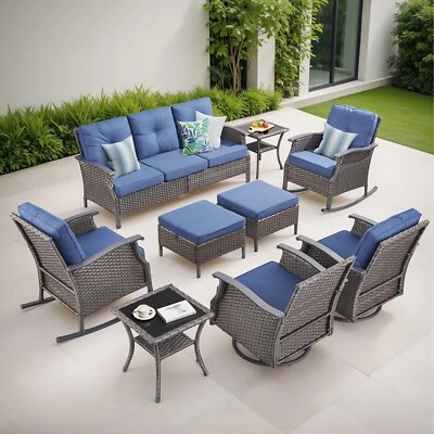 Juego de muebles de patio 9 piezas exterior mimbre ratán sofá seccional juego de conversación Foto 1 de 4