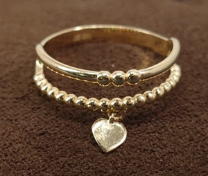 Anello in oro giallo 14 kt ciondolo cuore piatto misura 7,5 nuovo donna - Foto 1 di 5