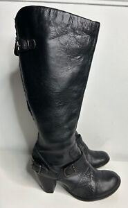 CLARKS Black Leather Ladies Knee Heeled Boots UK Size 5.5