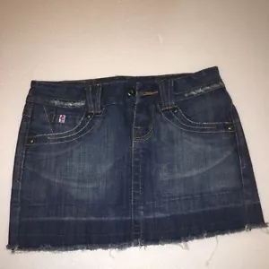 Candie's verzierter Damen-Minijeansrock Größe 0 blau roher Saum Knopfleiste - Bild 1 von 4