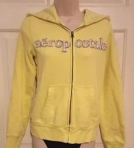 Aeropostale Fleecejacke mit Kapuze limettengrün 2 Taschen Reißverschluss Warm Up Gr. M - Bild 1 von 7