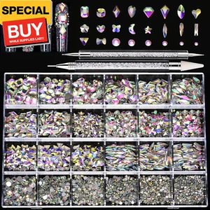 Nail Rhinestones Kit, 18 Types of 900 Special-Shaped Diamonds + 3200 Flat-Bottom - Picture 1 of 7