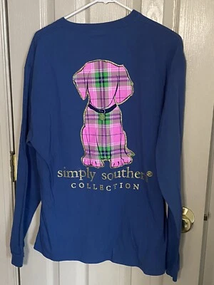 Camisa Simply Southern feminina azul rosa xadrez cachorro manga comprida algodão grande - Imagem 1 de 3