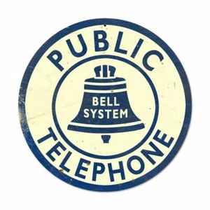 BELL SYSTEM PUBLIC TELEPHONE 14" ROUND HEAVY DUTY USA MADE METAL PHONE ADV SIGN - Picture 1 of 1