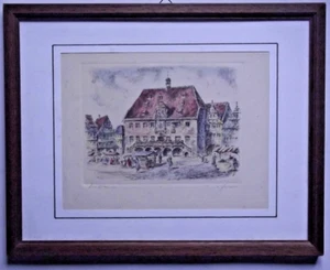 Germany: Antique German Village (Probably Hesse) Colored Lithograph Signed - Picture 1 of 5