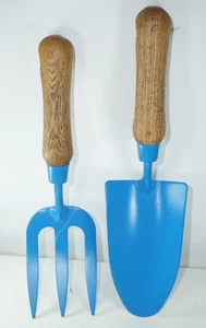 Vintage 2000's Old English Style Garden Hand Trowels Set Potting tools Blue - Picture 1 of 11