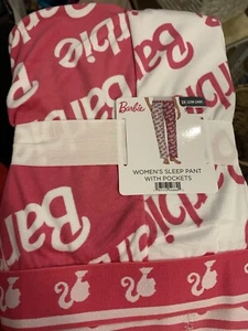 New Womens Barbie Pajama Pants Sleep Lounge Velour 3X White/Fushia - Picture 1 of 3