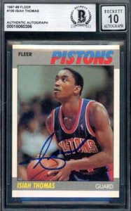 Isiah Thomas Gem Mint 10 Beckett BAS Signed 1987-88 Fleer Autograph - Picture 1 of 2