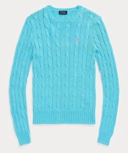 NEW WITH TAGS POLO RALPH LAUREN COTTON CABLEKNIT SWEATER TURQUOISE SIZE X L - Picture 1 of 4