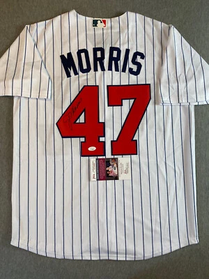 MINNESOTA TWINS- JACK MORRIS AUTOGRAPH #47 HOME PINSTRIPE MAJESTIC JERSEY JSA - Image 1 of 4