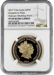 2017 Tristan Da Cunha Gold 2 Sovereign Platinum Wedding Anniv NGC PF 69 UC - Picture 1 of 4