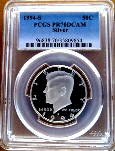 1994 S SILVER Kennedy Half Dollar JFK Proof PCGS PR70DCAM Deep Cameo Blue 50c Cover
