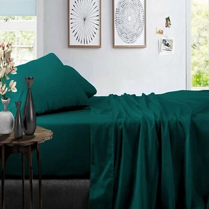Excellent All AU Size Select Bedding Item Egyptian Cotton Hunter Green Solid - Picture 1 of 21
