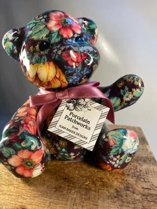 Vtg Joan Baker Designs Porcelain Patchworks Floral Print Bear Figurine - Picture 1 of 13