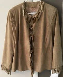 Pamela McCoy Collections Beige Fringed Suede Leather Jacket Sz Large NWT - Picture 1 of 6
