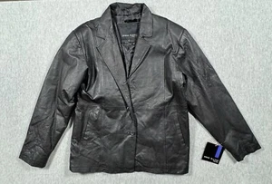 New Serge Platini Leather Jacket Men 2XL Black Milan Italy 9915 Button Front VTG - Picture 1 of 13