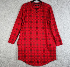 Ralph Lauren Black Label Pajama Top Women Medium Plaid Pullover  Red Long Sleeve - Picture 1 of 15