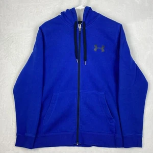 Under Armour Fleece Jacket Mens Large Blue Hooded Full Zip Sweater Loose Fit - Picture 1 of 12