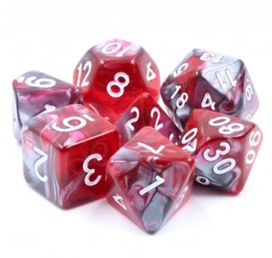 Juego de dados poliédricos Géminis rojos plateados de 7 piezas con bolsa de dados gris - D&D RPG - Imagen 1 de 2