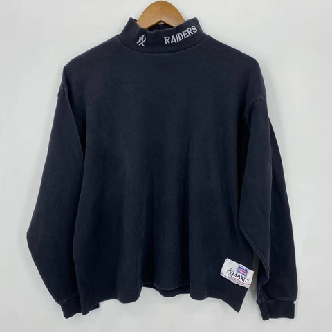 Maxit Long Sleeve T-Shirt Men's L Black Mock Neck Oakland Raiders Vintage USA Cover