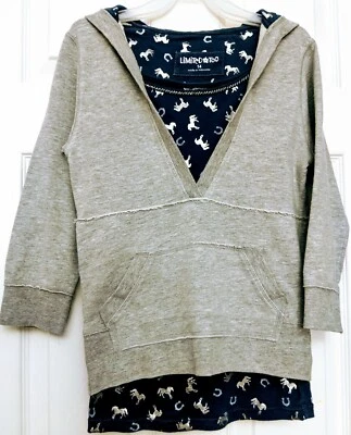 Conjunto de Pulôver de Malha Limited Too Top Meninas 12/14 com Capuz Azul Cinza 2 Peças Estampa de Cavalo - Imagem 1 de 4