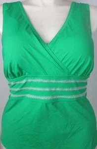 LANDS END Green Embroidered V-neck Tankini Top Swimsuit Womens 18W NEW - Picture 1 of 12