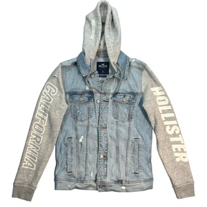 Hollister California Epic Flex Denim Hoodie Jacket Mens Medium Y2K Button Jean - Picture 1 of 9