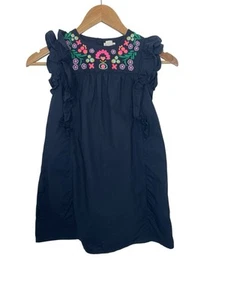 J. Crew Crewcuts Girls Dress Size 8 Navy Floral Embroidered Cap Sleeve Boho - Picture 1 of 7