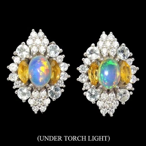 Orecchini in argento sterling 925 opale di fuoco ovale 7x5 mm gemme gemme... - Foto 1 di 9
