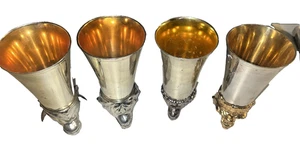 Stirrup Cups Set of 4 Animal Head Bull Bear Lion Ram Barware Vintage - Picture 1 of 10