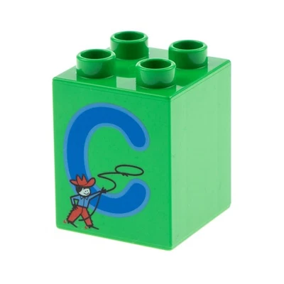 1x Lego Duplo Motiv Bau Stein 2x2x2 hell grün Buchstabe C Cowboy 31110pb045 - Bild 1 von 2